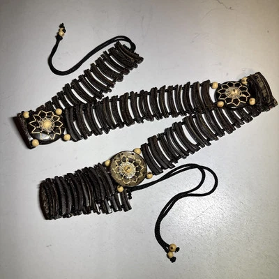 Ремень ручной работы из кокосовой скорлупы племенной богемный Мексика 35 дюймов талия бедра регулируемый галстук - Изображение 1 из 4