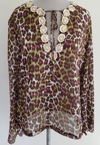 Gaze Leopardenmuster Strand Tunika Wms L Pullover Langarm BOHO verziert - Bild 1 von 16