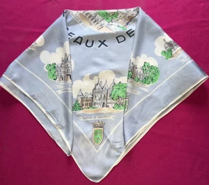 Foulard ancien Châteaux de la Loire, acétate , 78 cm x 74 cm - Picture 1 of 6