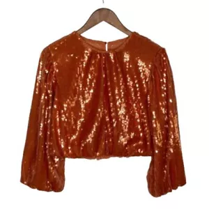 J. Crew Womens Sequin Crop Top Size Small Orange Bubble Sleeve Party Disco Y2K - Picture 1 of 12