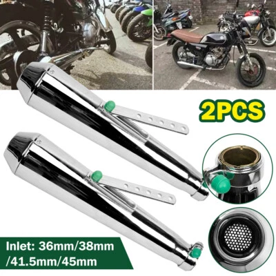 2PCS Universal Chrome Custom Megaphone Motorcycle Exhaust Silencer Cafe Racer - Image 1 of 4