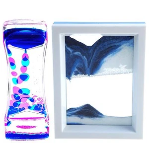 Liquid Motion Bubbler Timer and Moving Sand Art Picture 2 Pack Colorful Hourg... - Picture 1 of 7