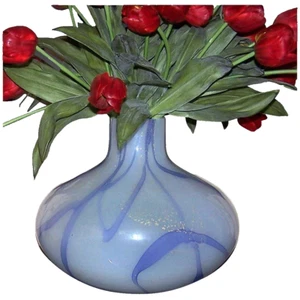 1980's ITALIAN Art Deco Style Off-white w/Lavender Swirls Glass Vase - Picture 1 of 4