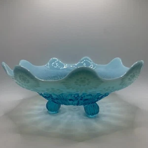 Vintage Northwood Glas blau opalisierende Perlen Blumen Fuß Schale wunderschön antik - Bild 1 von 9
