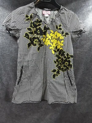 Kai By Kathy Peterson Medical Scrub Top Womens Size Small Black / Yellow - Image 1 of 4