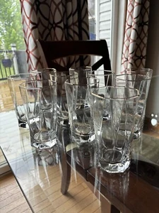 Set of 10 Art Deco Gold Rim Geometric Octagonal Ribbed High Ball Glasses NWOT - Picture 1 of 16
