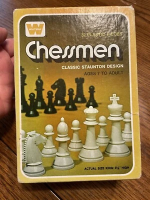 CHESSMEN Clásico Diseño Staunton por Whitman 32 PIEZAS DE PLÁSTICO Ajedrez Vintage 1974 Foto 1 de 4