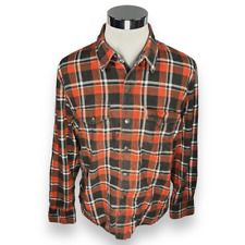 Speed And Strength Button Up Flannel Shirt Mens L Orange Biker Plaid Long Sleeve