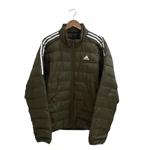 ADIDAS ESSENTIALS DUCK DOWN JACKET - Packable Green Puffer Quilted Full Zip L XL - Picture 1 of 17