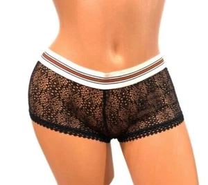 Victorias Secret DISCONTINUED Sheer Crochet Fishnet Shortie Boyshort Panty Large - Picture 1 of 3