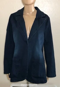 DG2 Diane Gilman Women's Denim Jean Jacket Dark Blue Large NWT - Picture 1 of 10