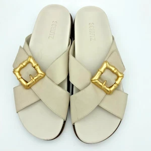 Schutz Women's Leather Crossband Sandals Enola Crossed Pearl - Picture 1 of 4