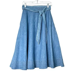 Kate Spade Chambray Self-tie Waist Midi Skirt in Summer Breeze Blue Size 0 - Picture 1 of 12
