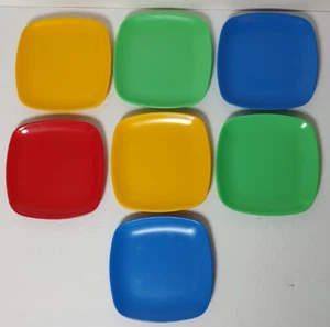 7 Vintage Crofton Plastic Dessert Plates Primary Colors 6" - Picture 1 of 5