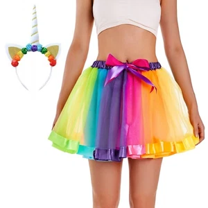 Tutu Skirt Women's Rainbow Unicorn Party Set Tulle Ballet Skirt Adult Halloween - Picture 1 of 6