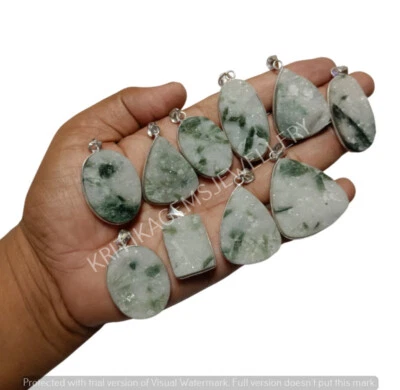 Lote colgante bisel piedras preciosas druzy turmalina griega enchapado en plata de ley 925 Foto 1 de 4