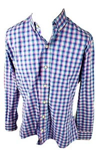 Ledbury Camicia Fine Bottone Frontale Camicia Uomo Taglia L Blu Plaid - Foto 1 di 4
