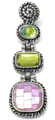 Lia Sophia “Granada” 3-Tier Pink/Yellow Mother of Pearl Silver Tone Pendant - Image 1 of 4