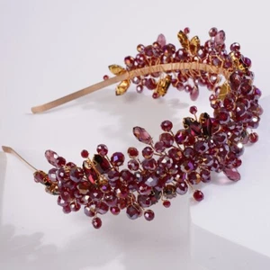 Wine Crystal Headband Tiara Party Rhinestone Bridal Hairpiece Hair Accessories - Picture 1 of 10