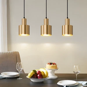 ZMH 3 Flammig E27 Golden Pendelleuchte Retro Gerade Hängeleuchte Esszimmer Küche - Bild 1 von 9