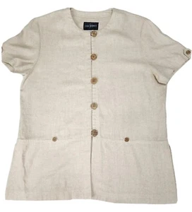 John Roberts Damen Leinenmischung Hemd Bluse Gr. 12 beige Holz geschnitzt Knöpfe SS - Bild 1 von 9