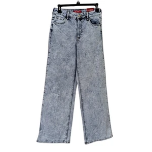 Jeans Guess High Rise gamba larga denim impreziosito da cristalli taglia leggera 27x30 nuovo con etichette $90 - Foto 1 di 9