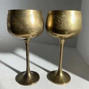 Paar Vintage Messing geätzte Kelche Made in India - Bild 1 von 22