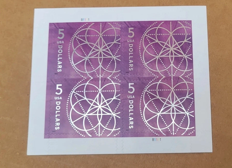 Lot of 25 Block of 4 $5 ea US Scott #5701 Plate Block B1111 2022 Floral Geometry - Image 1 of 2