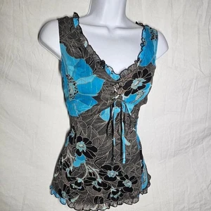 Vintage y2k blau braun gemustert Whimsigoth ärmellose Bluse - Bild 1 von 4