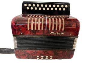 Vintage Meteor Chromatic Button Accordion – Red Pearl Celluloid, Fully Playable - Picture 1 of 11
