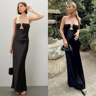 Vestido Anna October Negro Tulipán Corbata Hombro Sin Mangas Cóctel Talla M Foto 1 de 4