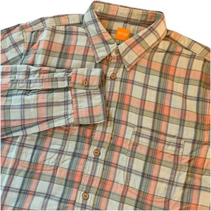 Hugo Boss Boss Orange Herren XL Blau & Rosa Kariert Knopfleiste Langarm Hemd - Bild 1 von 17