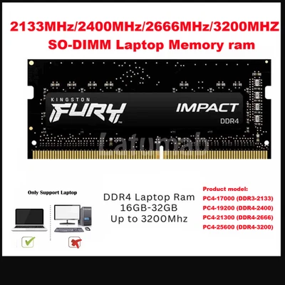FURY IMPACT DDR4 RAM 32GB(2x16GB) 2133 2400 2666 3200 SODIMM Laptop Memory NEW - Image 1 of 4