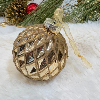 Conjunto de 4 enfeites de árvore de Natal com miçangas de favo de mel de vidro soprado para casa Tahari novo - Imagem 1 de 4