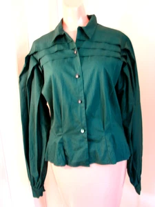 Blusa Top De Colección Años 40 Algodón Verde Manga Larga Botón Delantero M L ÚNICO Pliegues En muy buena condición - Imagen 1 de 10