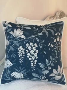 16 " Laura Ashley Parterre  Dark seaspray Cushion Cover Piped of white  - Picture 1 of 3