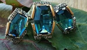 Set Sterling silver and Gold Ring and earring with Blue Cz Stone - Bild 1 von 8