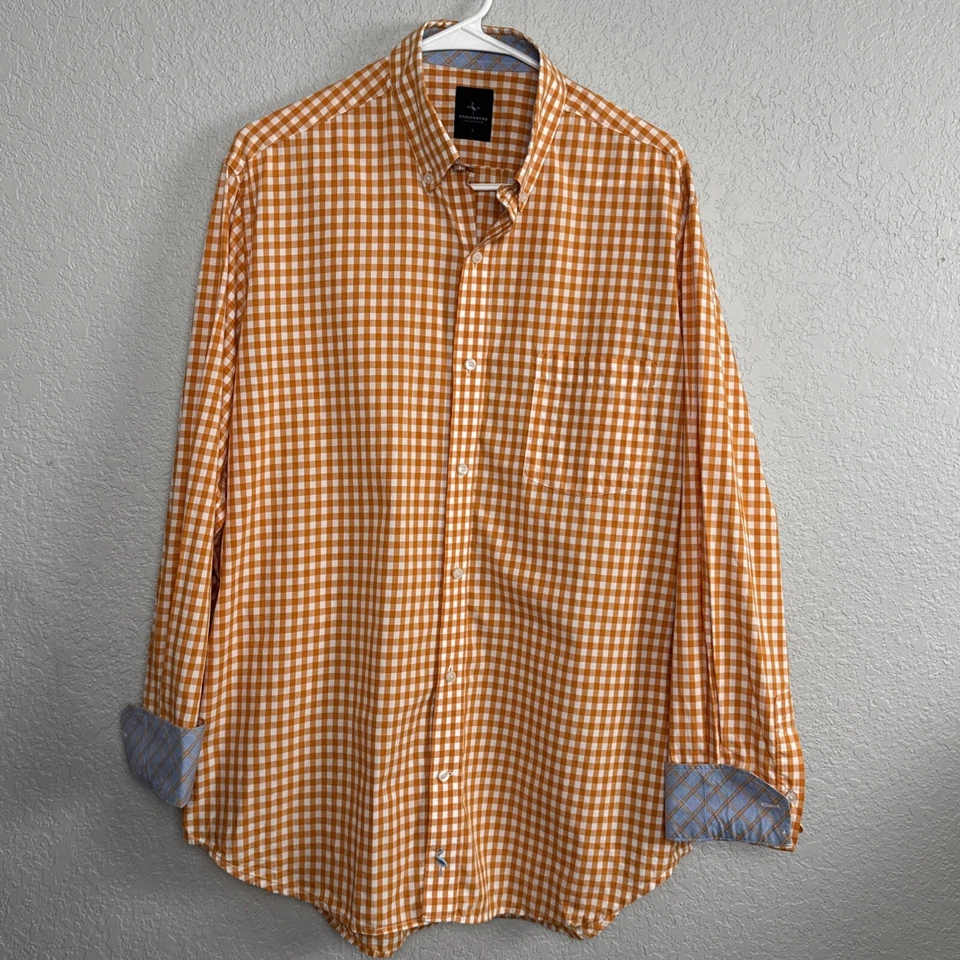 Tailorbyrd Shirt Mens Large Orange Gingham Check Plaid Button Down Long Sleeve - Image 1 of 4