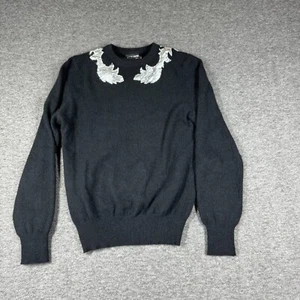 Vintage 80s Pierre Cardin Lambswool Angora Sweater Small S Black Embellished - Picture 1 of 10