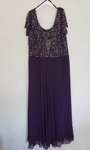 J Kara Women's Plus Size Long Dress w/ Flutter Sleeve Size 14W Plum/shaded READ - Picture 1 of 14