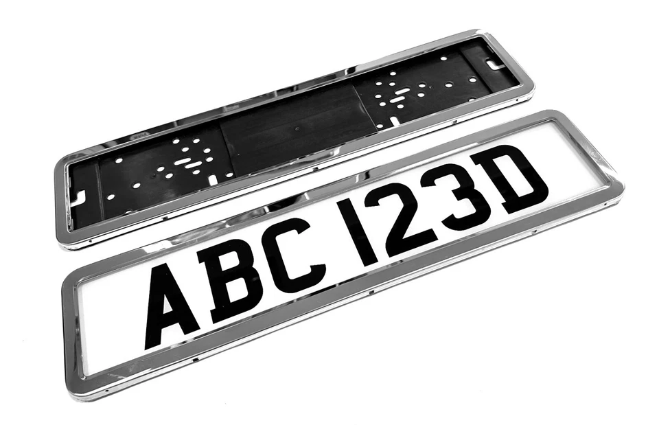 2x Stainless Steel Number Reg Plate Surrounds Frames Front & Rear Silver - Image 1 of 1