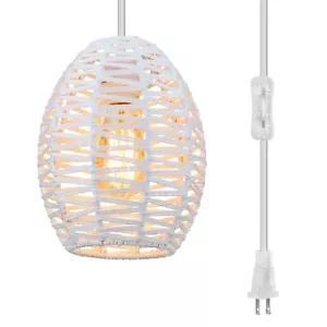 Plug in Pendant Light, Hanging Lights with Plug in Cord, Rattan Hanging Lamp ... - Picture 1 of 6