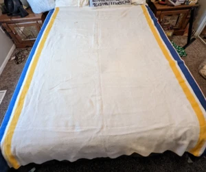 Vintage Pendleton Mills Wool Glacier Park Striped Blanket Virgin Wool 77x65 - Picture 1 of 15
