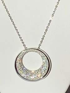 💎SWAROVSKI (Signed) Beautiful PAVE CIRCLE PENDANT NECKLACE 💎 - Picture 1 of 10