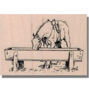 Mounted Rubber Stamp, HORSE DRINKING, Western, Animal,Cowboy, Country,Ranch,Farm - Picture 1 of 2