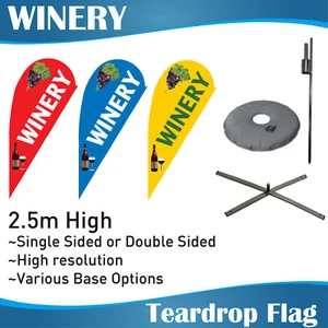 2.5m Outdoor WINERY Flag Teardrop Banner Teardrop Flag with Base - Picture 1 of 5