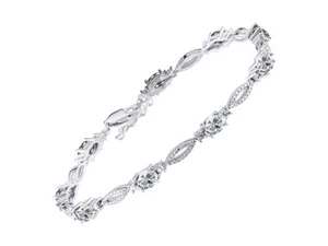 RYLOS WHITE TOPAZ & DIAMOND TENNIS BRACELET STERLING SILVER 7-8" - Picture 1 of 6