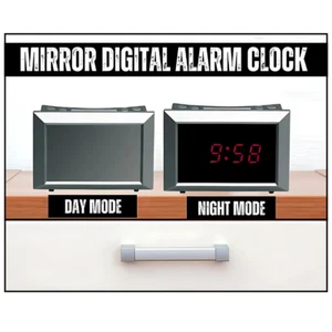 Avanti Compact Mirror Digital 12h Alarm Clock with Snooze/Month/Day Calendar - Picture 1 of 1