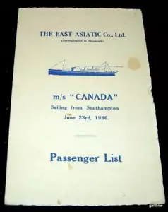 SPEDIZIONE ASIATICA ORIENTALE 1936 M/S CANADA OCEANLINER PROGRAMMA PASSEGGERI & EQUIPAGGIO - Foto 1 di 1