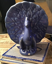 VINTAGE MCCOY MADE IN USA 1940'S BLUE PEACOCK POTTERY WALL POCKET PLANTER 6.5"